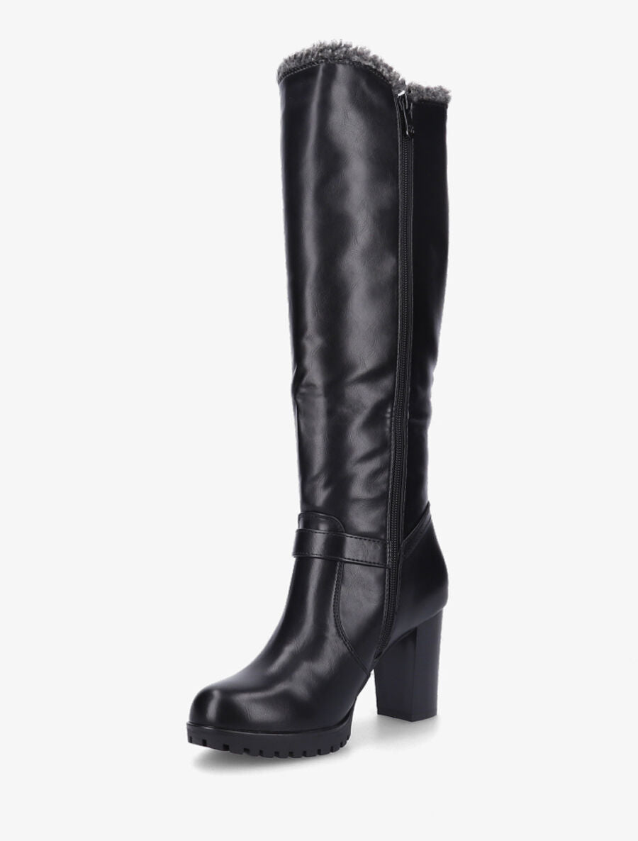 Bottes à talon et empiècement effet peau de mouton - Noir/gris - 3
