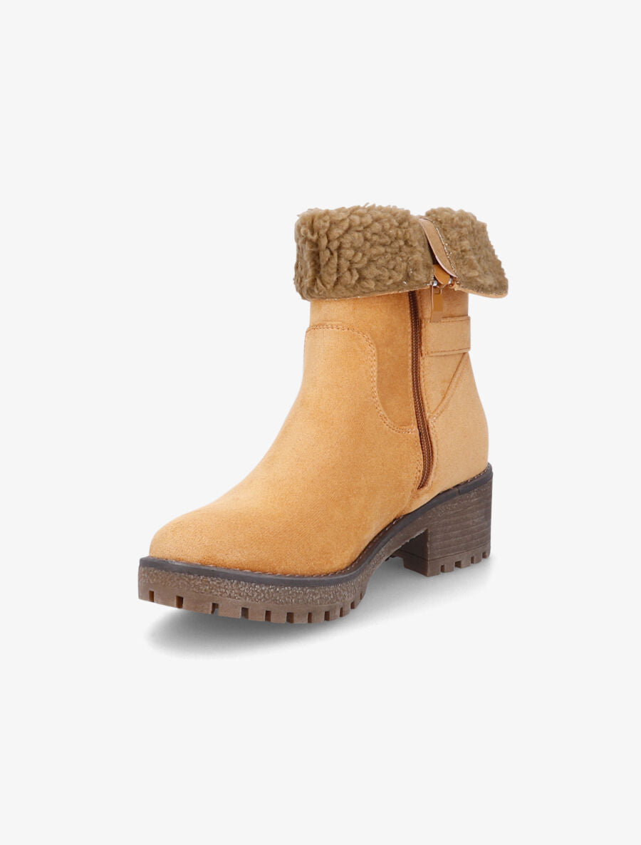 Bottines fourrées en suédine - Camel - 3