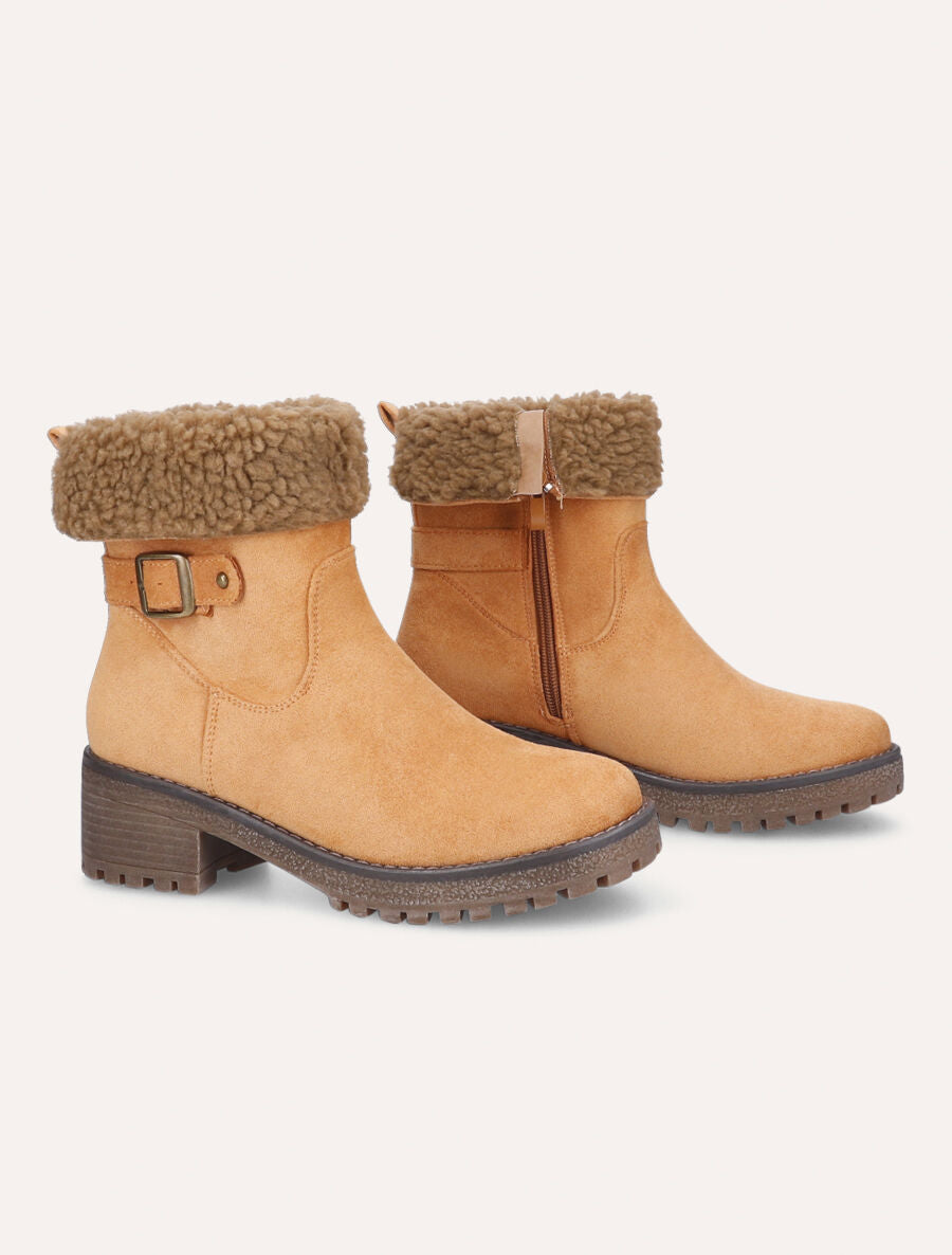 Bottines fourrées en suédine - Camel - 4
