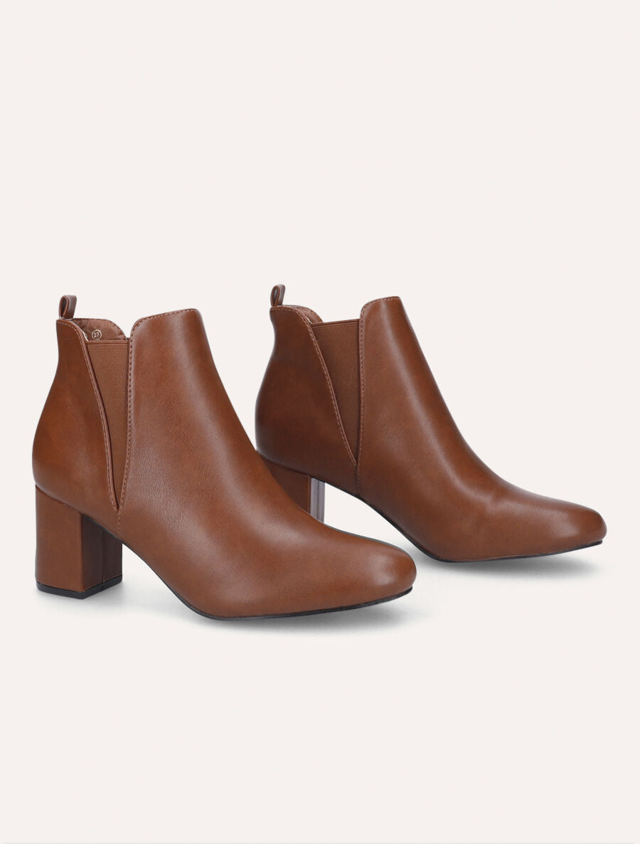 Bottines élastiquées à talon en simili - Camel - 4