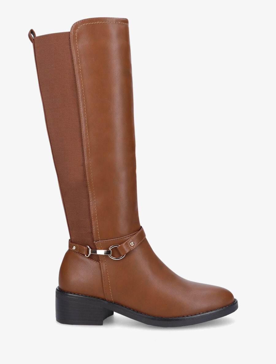 Bottes style cavalière en simili - Camel - 1