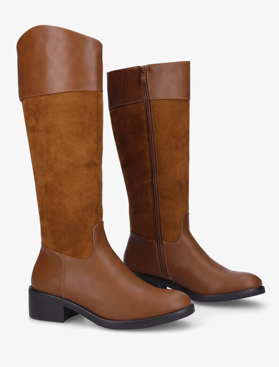Bottes bimatière unies - Camel - 4
