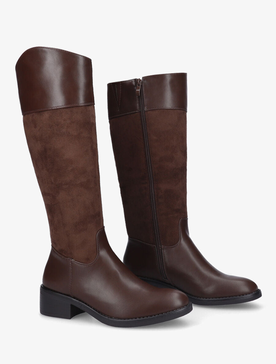 Bottes bimatière unies - Marron - 4