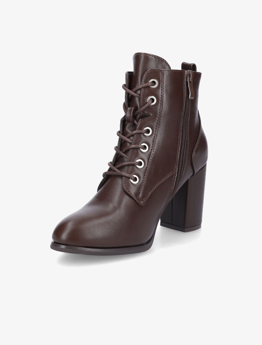 Bottines à lacets en simili - Marron - 3