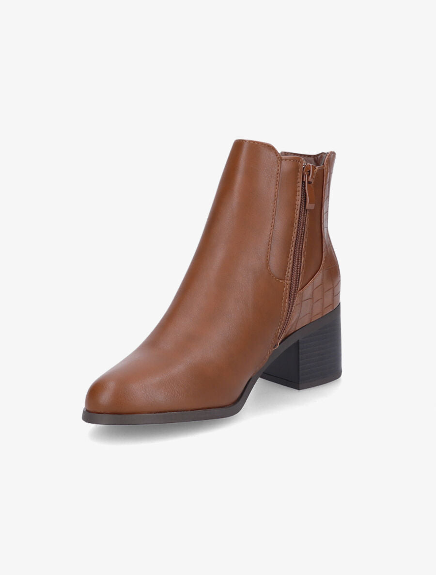 Bottines élastiquées à contrefort croco - Camel - 3