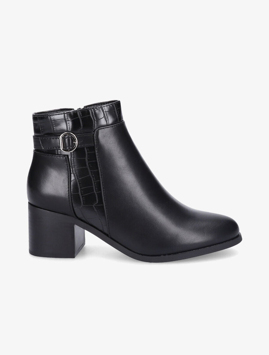 Bottines à bride effet croco - Noir - 1
