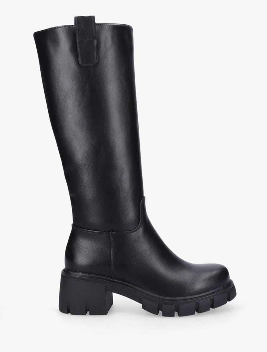 Bottes en simili à talon carré - Noir - 1