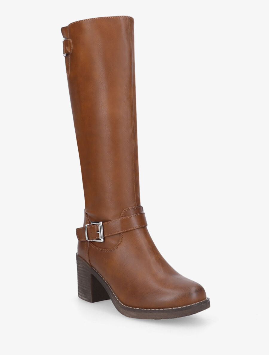 Bottes en simili à talon haut - Camel - 2