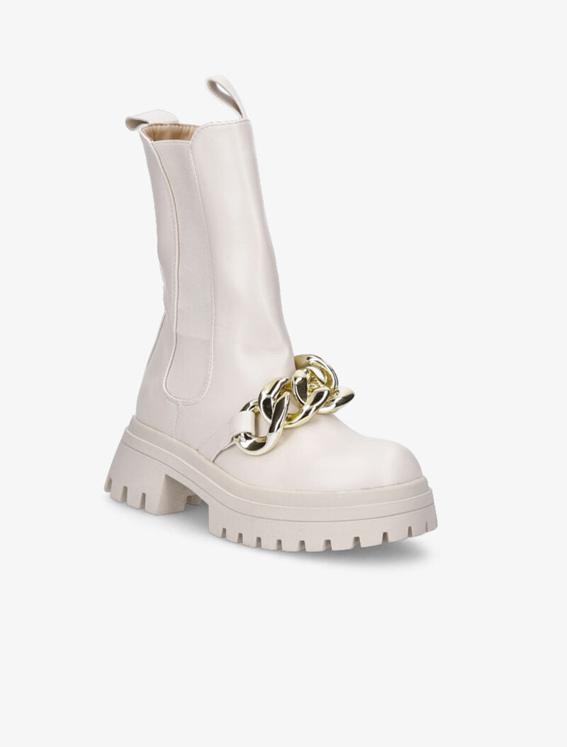Boots montantes à maillons et ganse élastiquée - Beige - 3