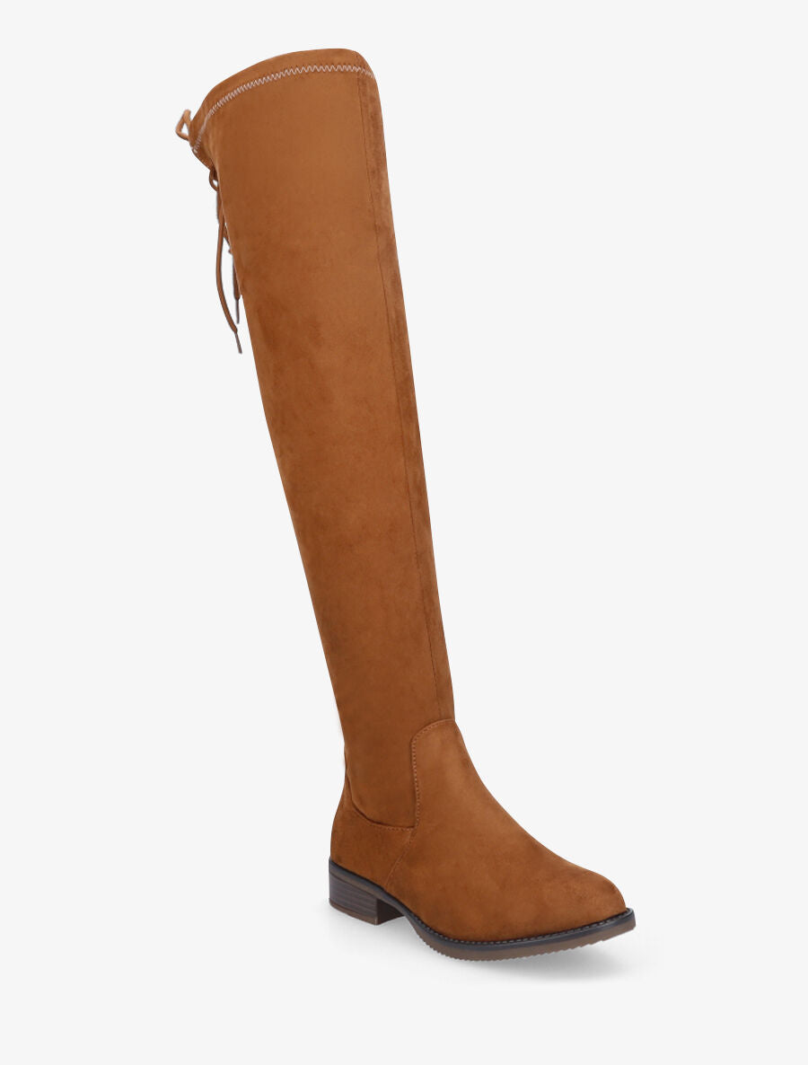 Cuissardes plates en suédine et cordons de serrage - Camel - 2