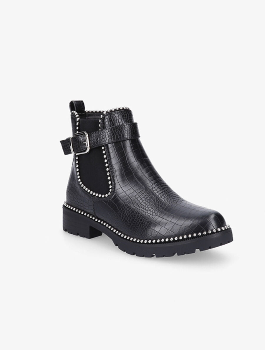 Bottines effet croco et cloutées - Noir - 2