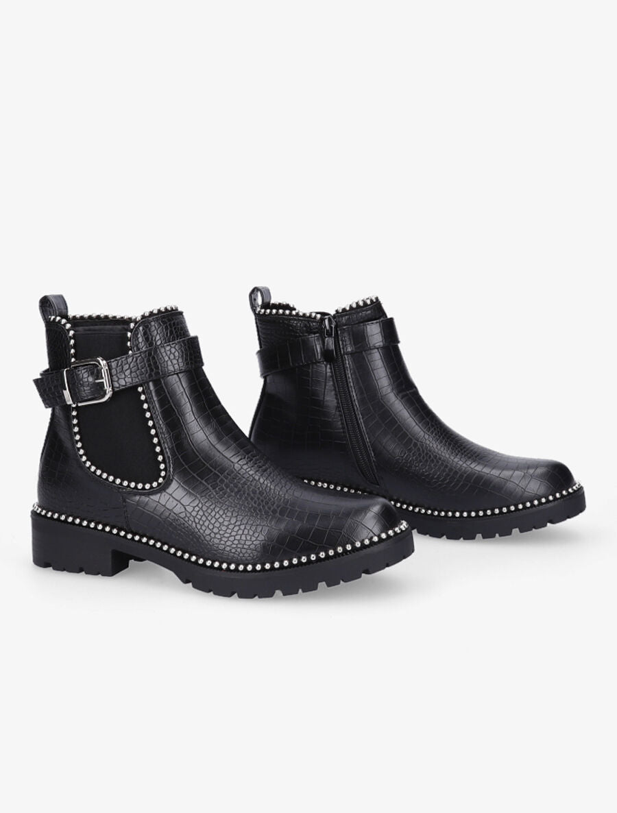 Bottines effet croco et cloutées - Noir - 4