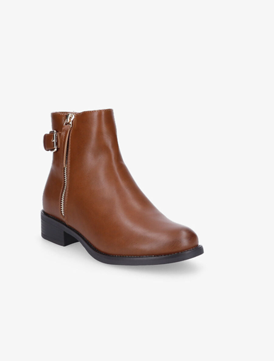 Boots à zip doré et bride décorative - Camel - 2