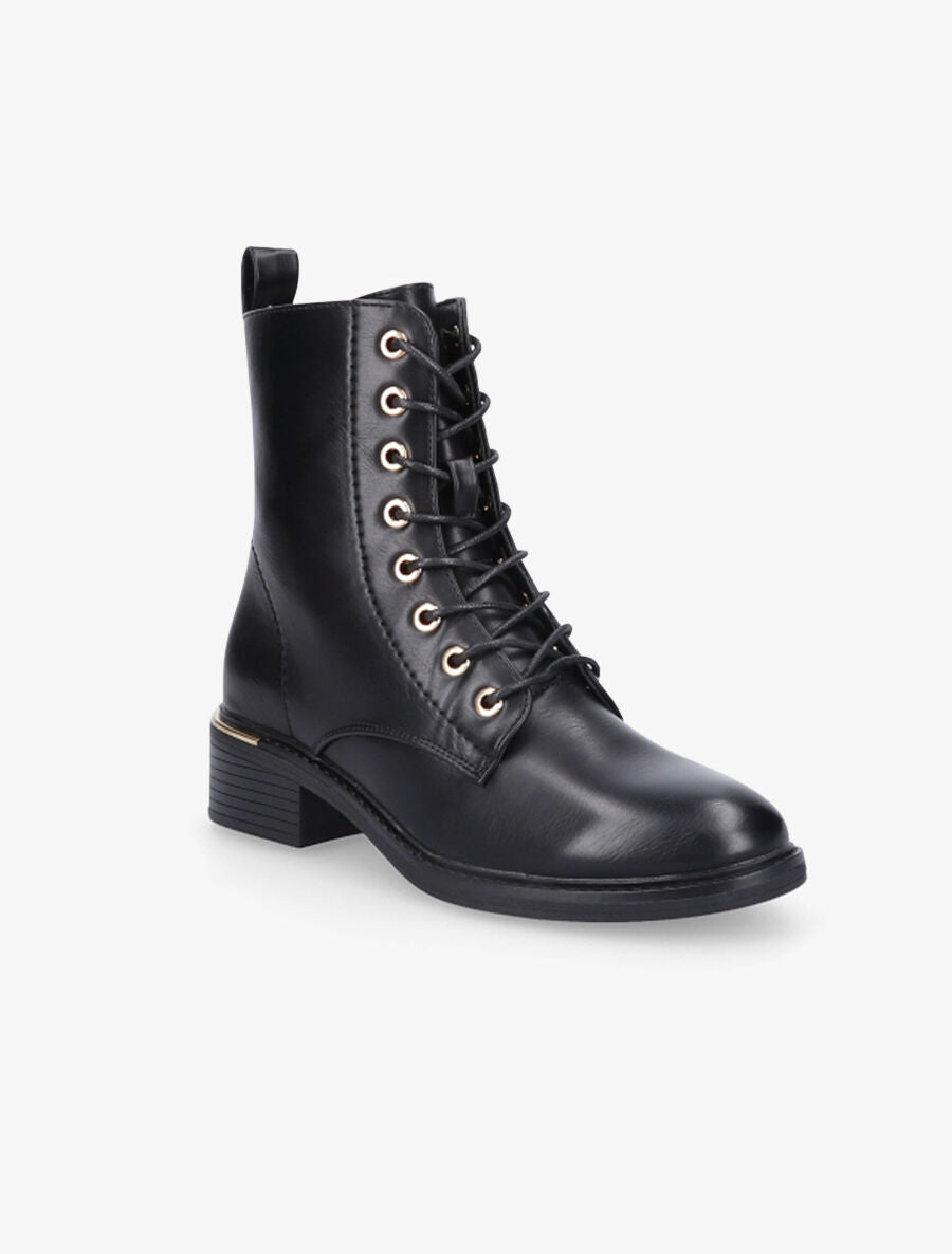 Boots lacées à empiècement doré - Noir - 2