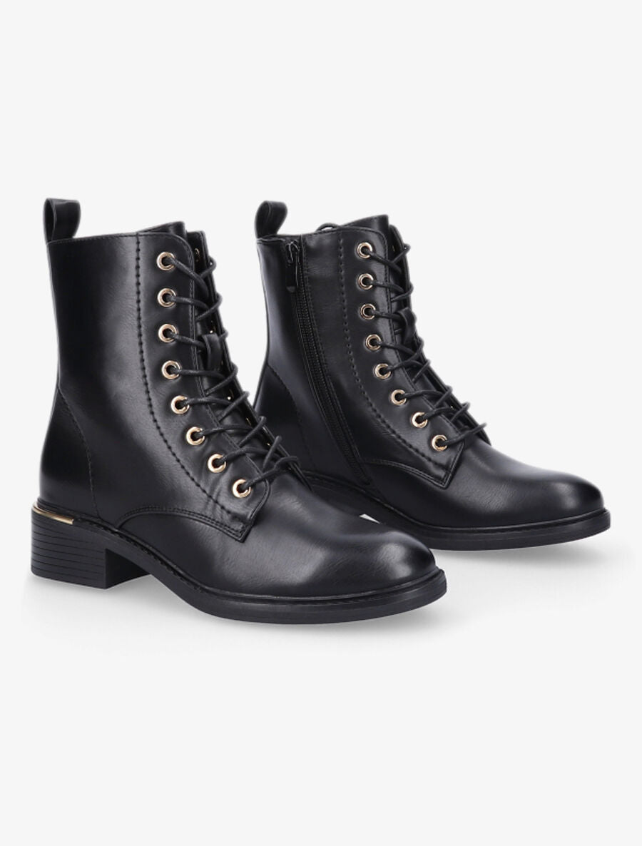 Boots lacées à empiècement doré - Noir - 4