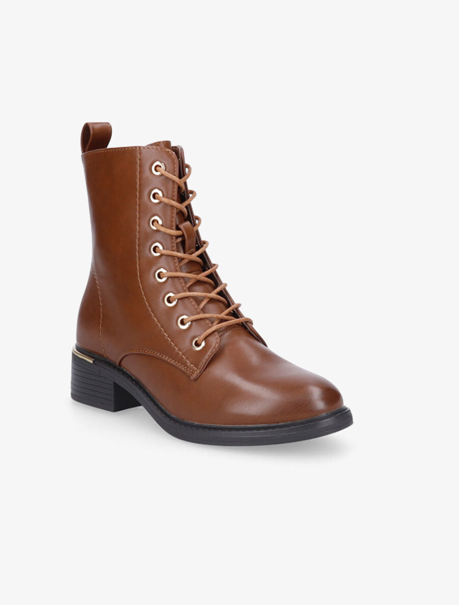 Boots lacées à empiècement doré - Camel - 2