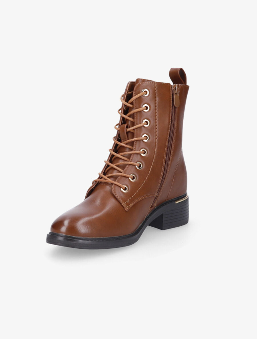 Boots lacées à empiècement doré - Camel - 3