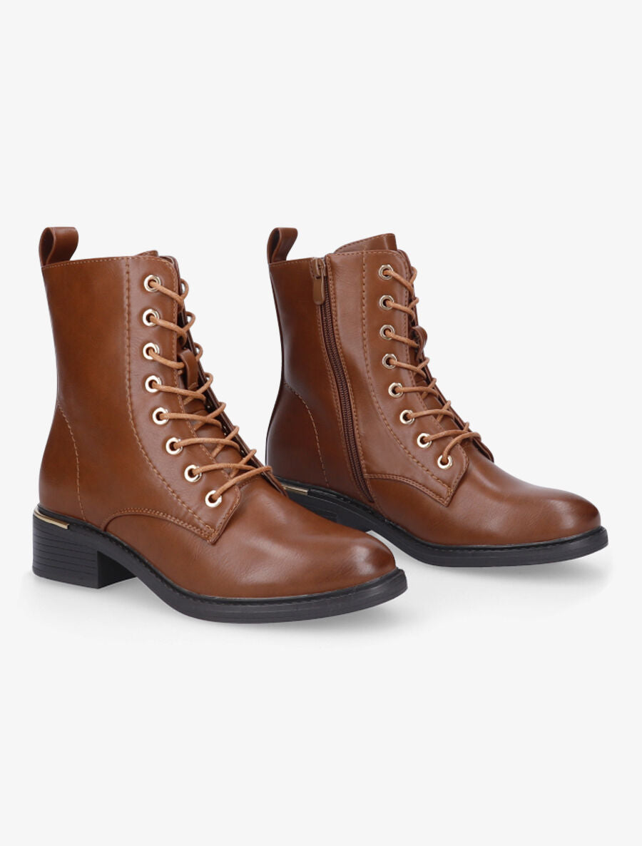 Boots lacées à empiècement doré - Camel - 4