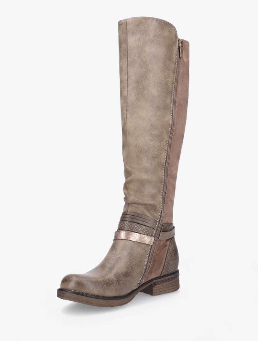 Bottes bi-matière à multi lanières irisées et python - Taupe - 3
