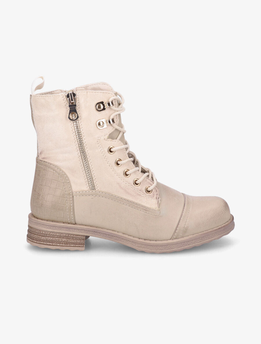 Bottines bi-matière et talon texturé - Beige - 1
