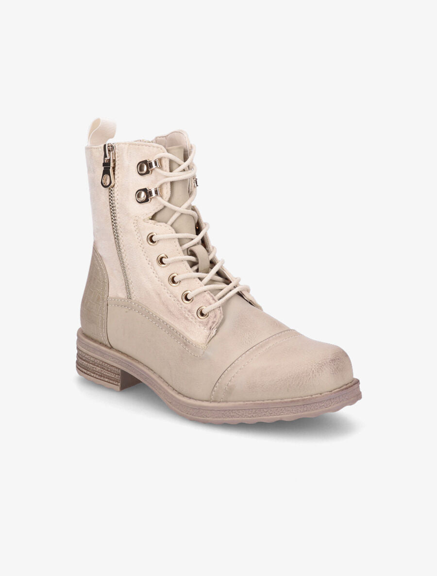 Bottines bi-matière et talon texturé - Beige - 2