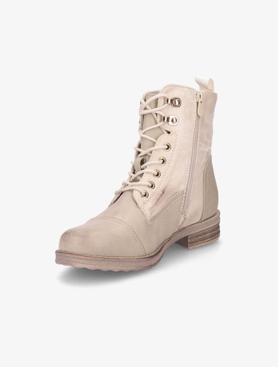 Bottines bi-matière et talon texturé - Beige - 3