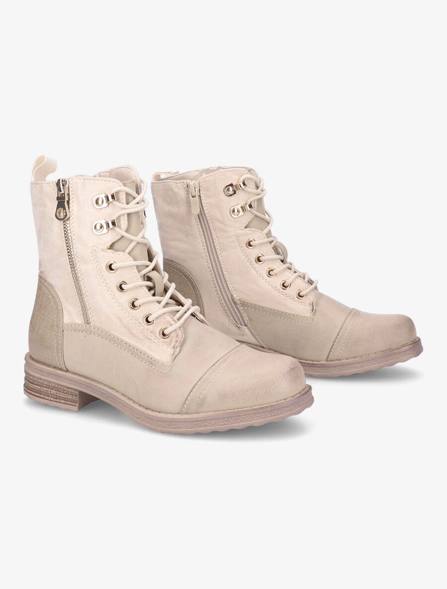 Bottines bi-matière et talon texturé - Beige - 4
