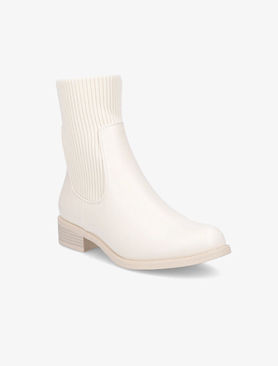 Bottines montantes en simili et tissu côtelé - Beige - 2