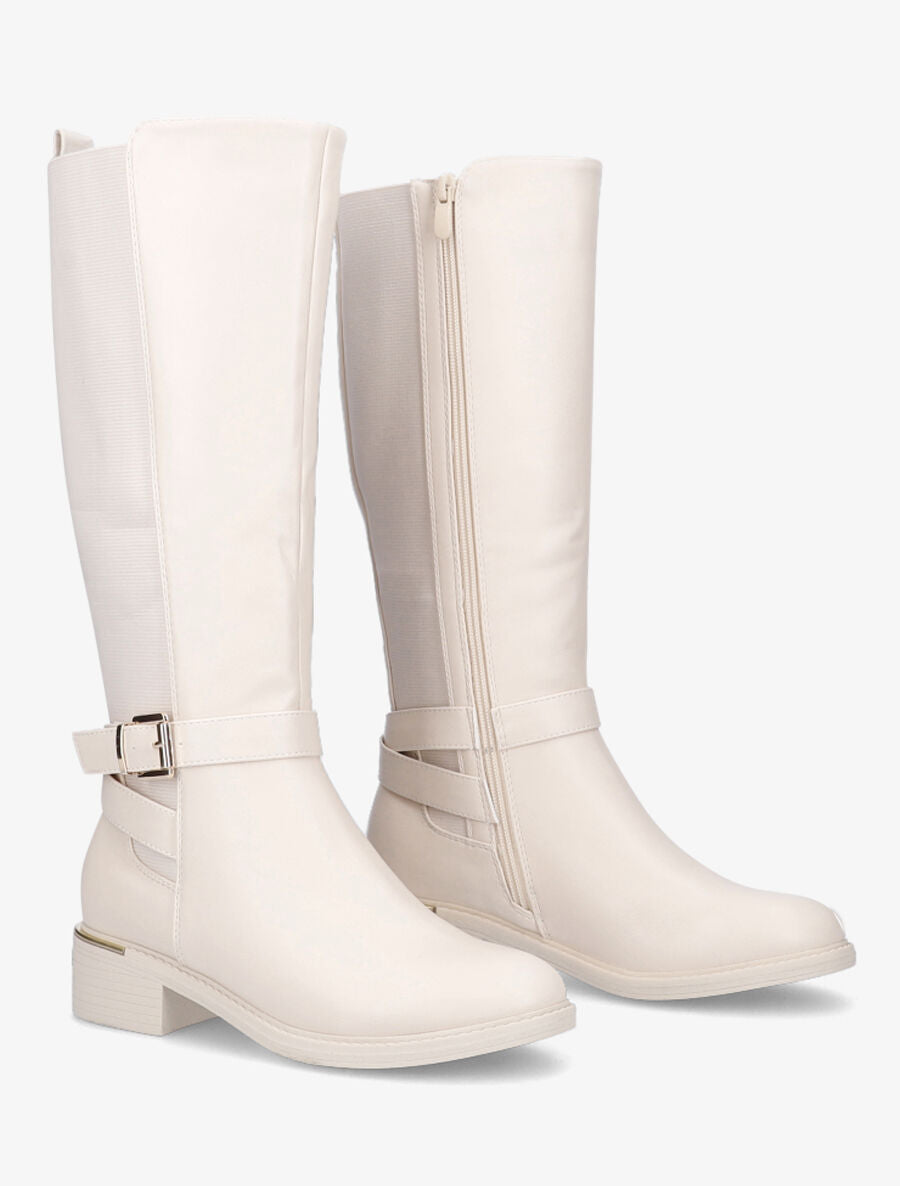 Bottes plates élastiquées en simili - Beige - 4