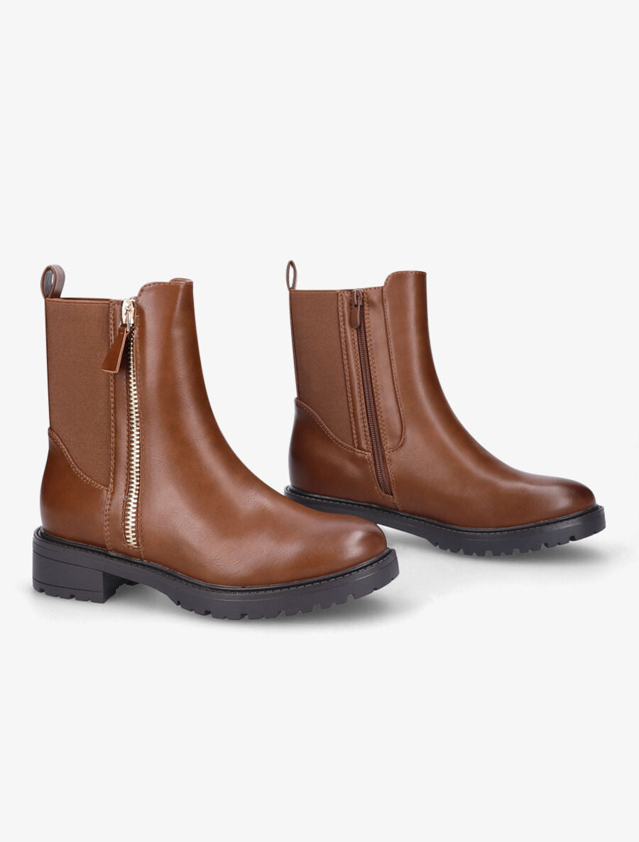 Bottines élastiquées à zip décoratif - Camel - 4