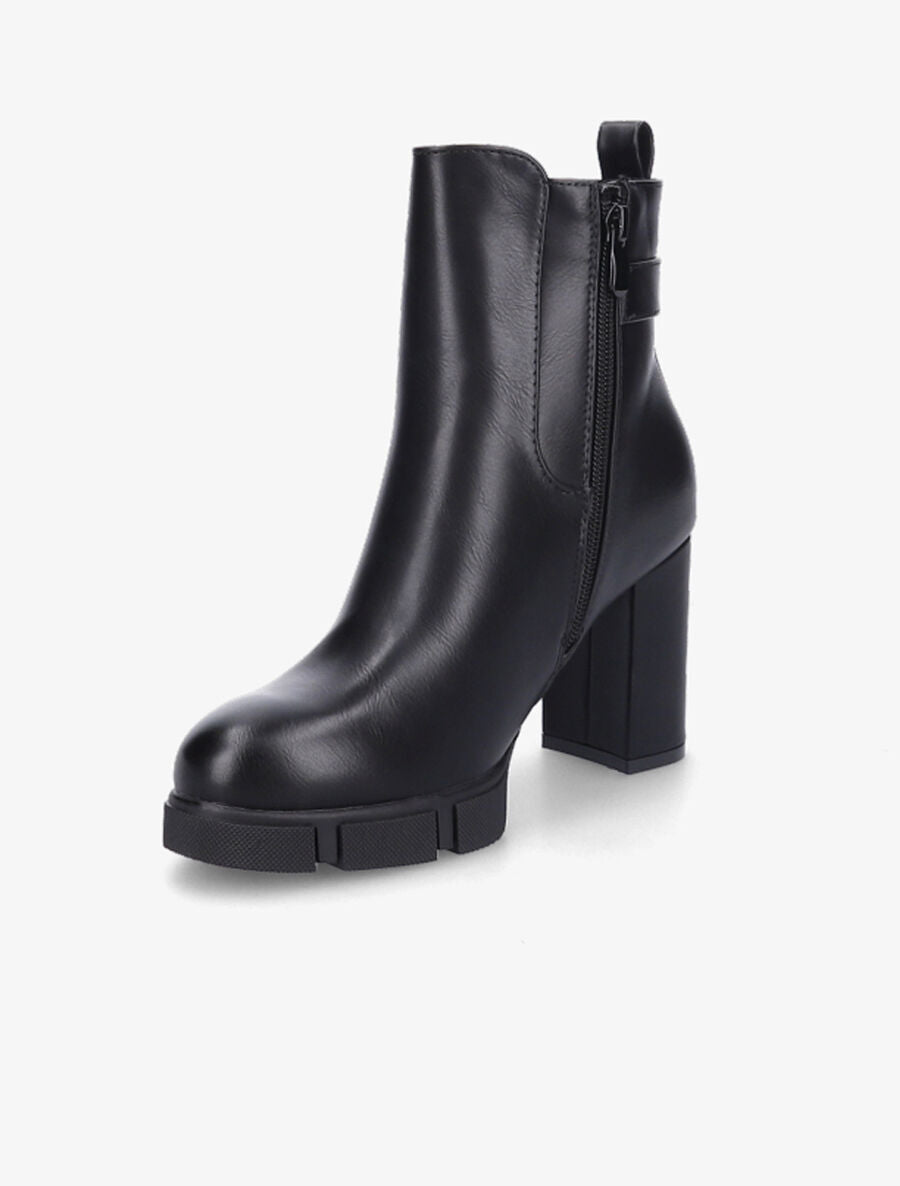Bottines à talon et boucle en simili - Noir - 3