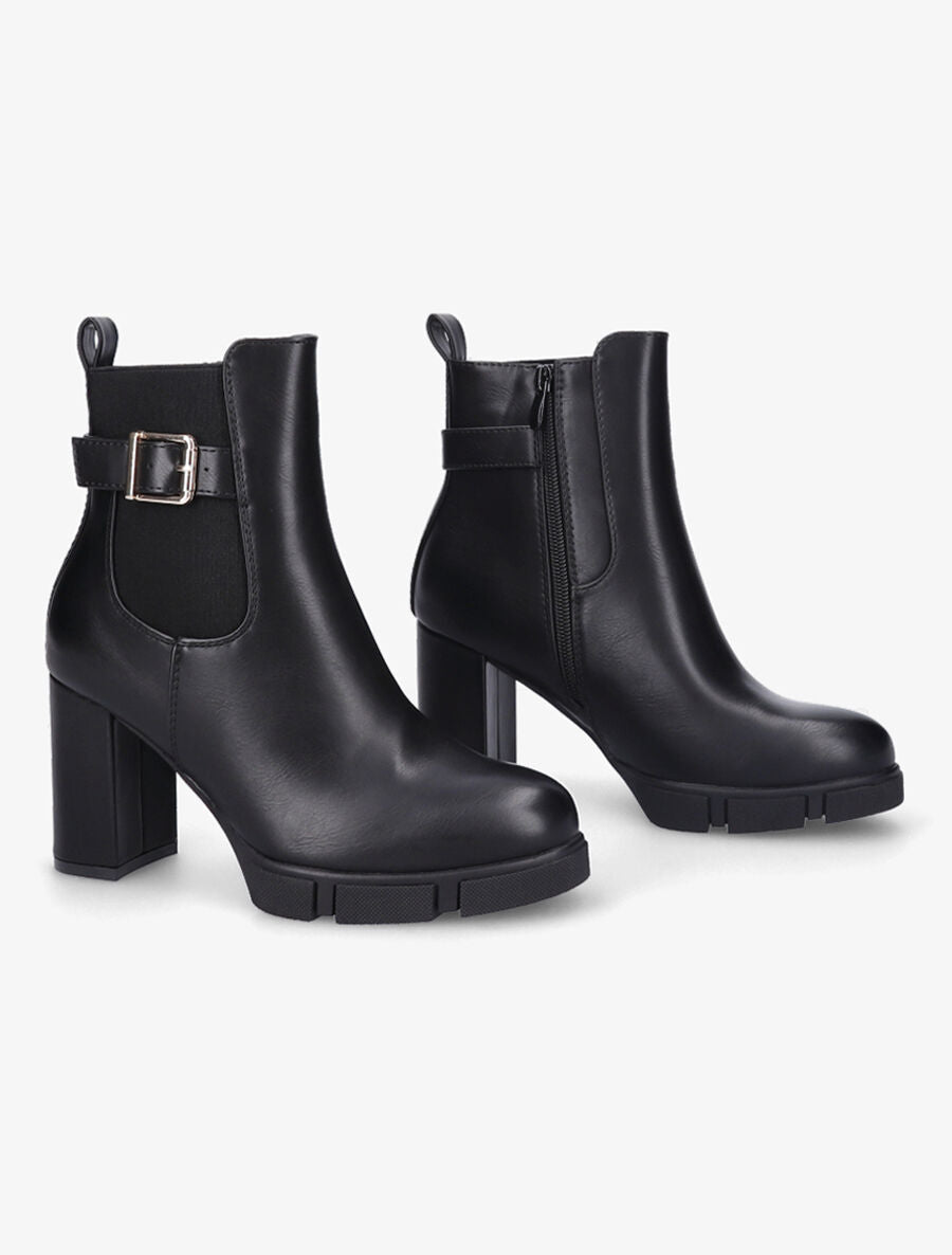 Bottines à talon et boucle en simili - Noir - 4