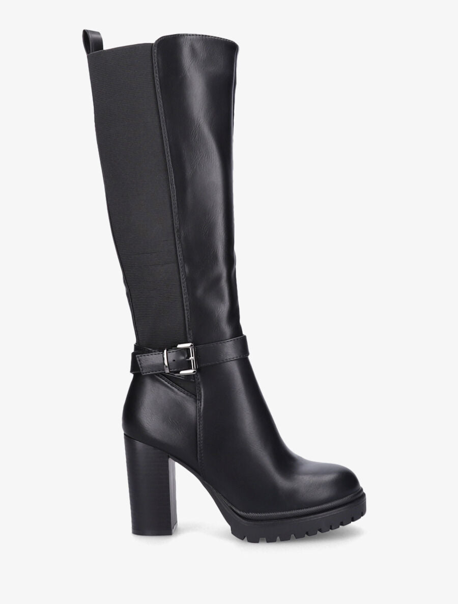 Bottes élastiquées à talon haut et plateforme - Noir - 1