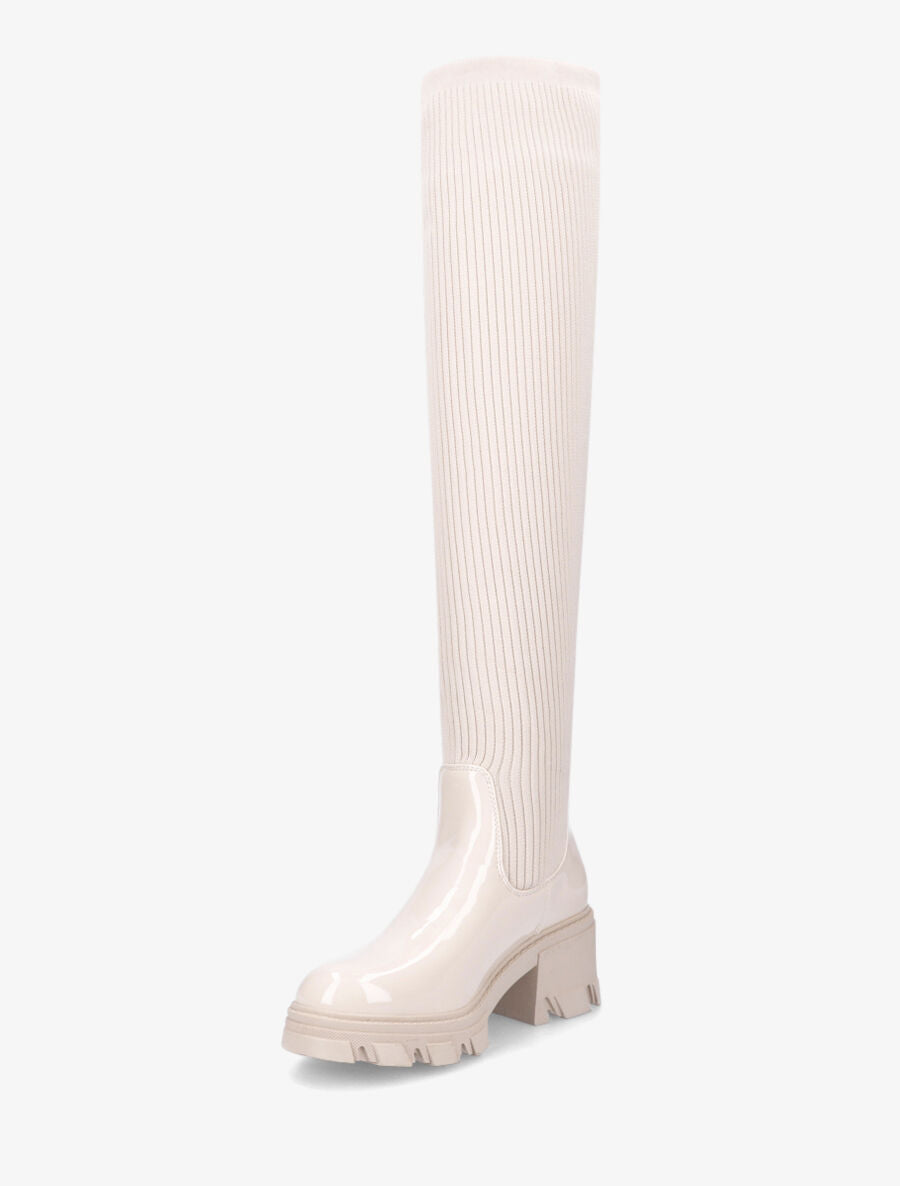 Cuissardes en tissu côtelé et simili vernis - Beige - 3