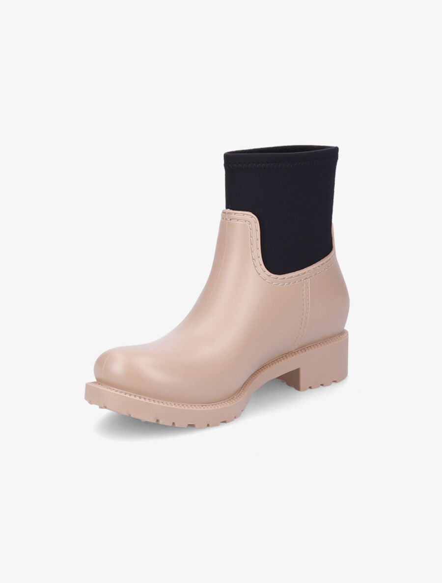 Bottines en caoutchouc et tissu - Beige - 3