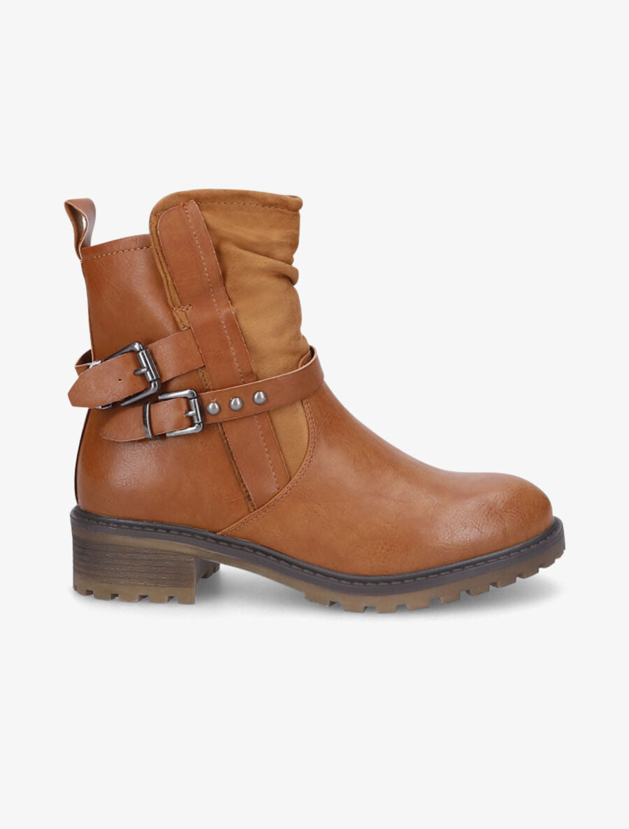 Bottines en simili et en suédine - Camel - 1