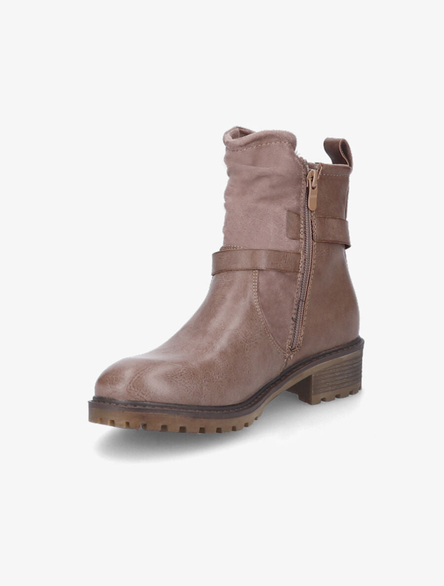 Bottines en simili et en suédine - Taupe - 3