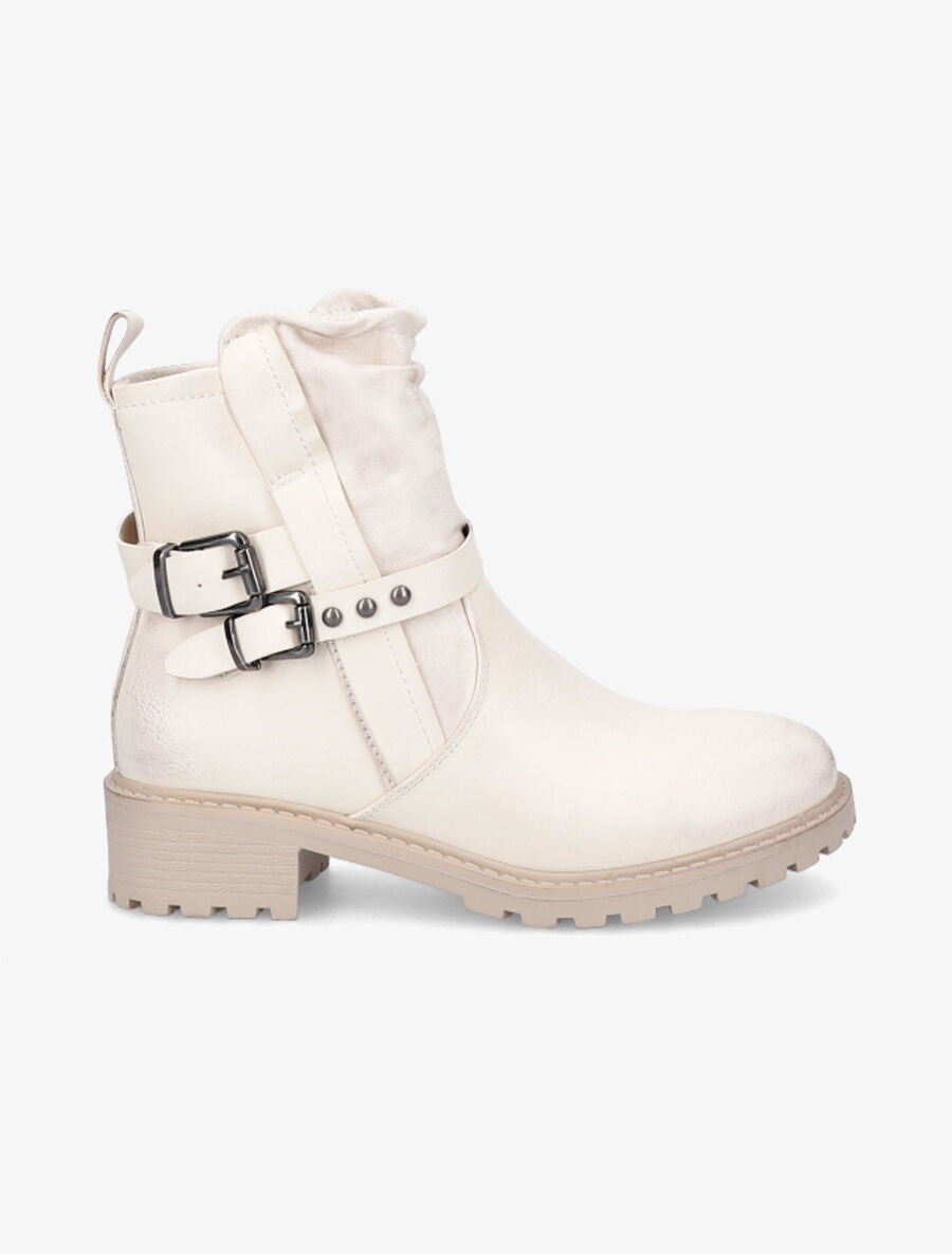 Bottines en simili et en suédine - Crème - 1