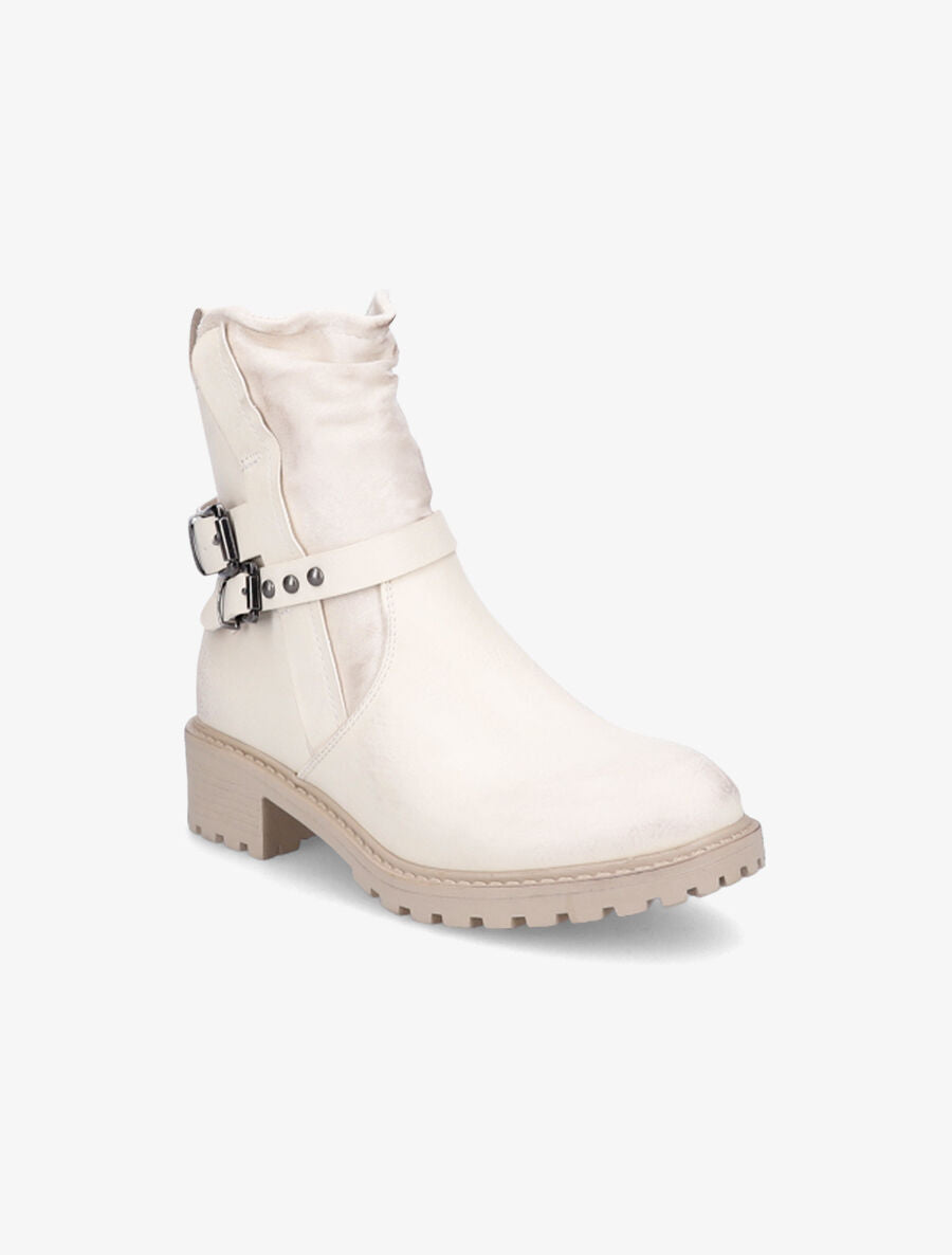 Bottines en simili et en suédine - Crème - 2