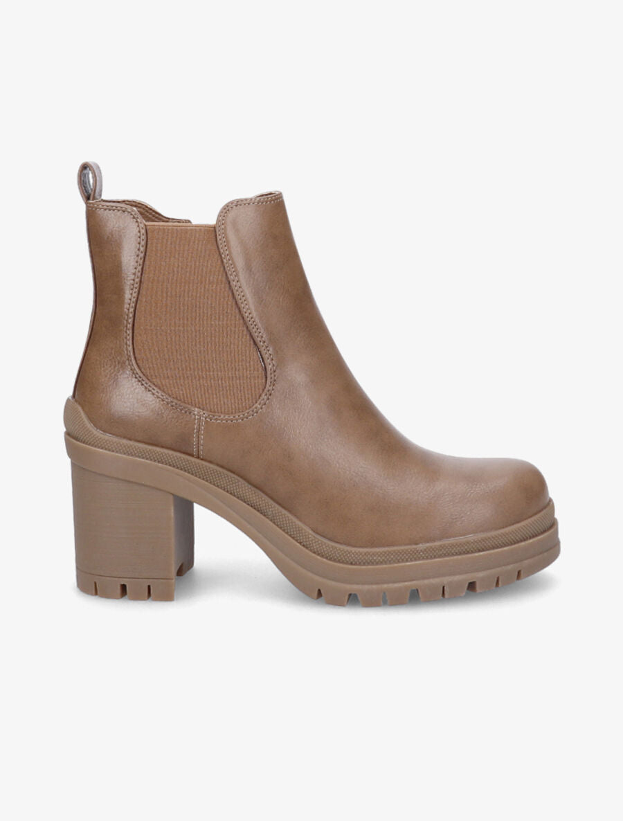 Bottines élastiquées à talon mi-haut - Taupe - 1