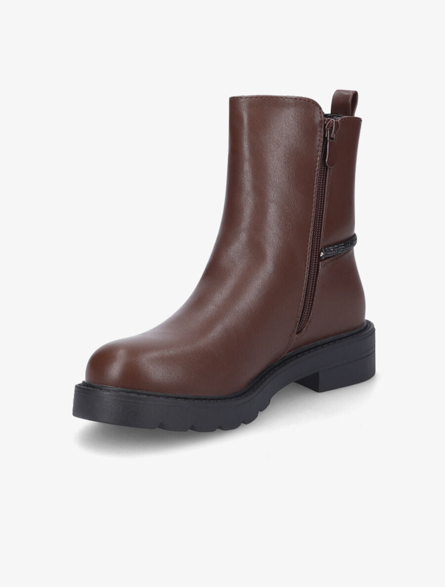 Bottines à liseré strassé - Marron - 3