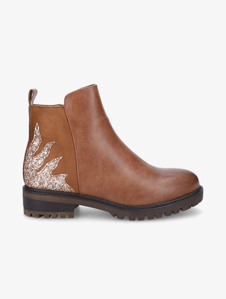 Bottines bi-matière et paillettes - Camel - 1