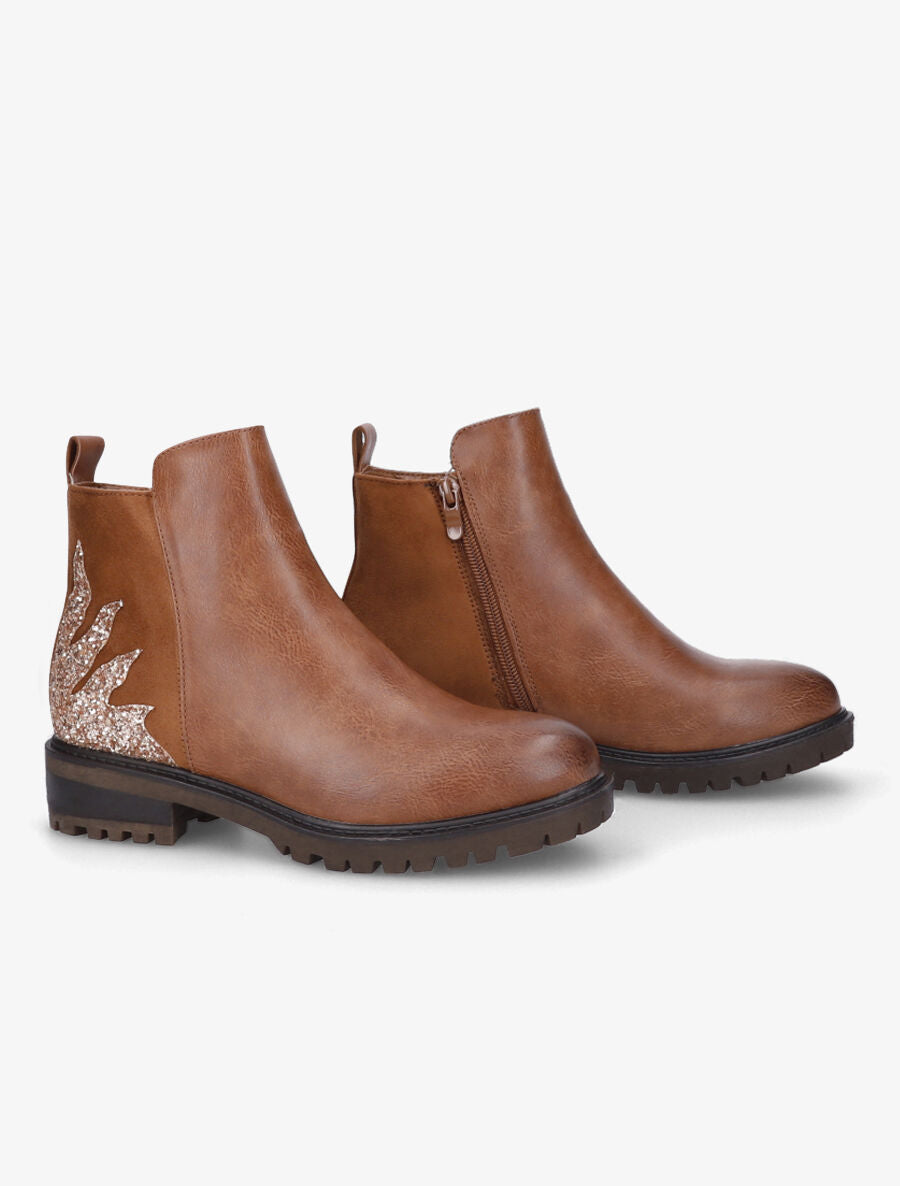 Bottines bi-matière et paillettes - Camel - 4