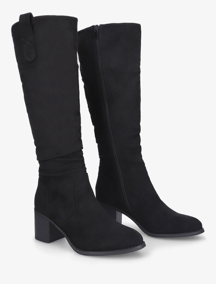 Bottes fourrées en suédine effet plissé - Noir - 4