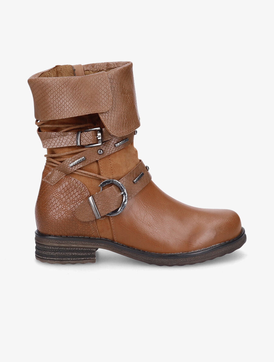 Bottines à revers effet croco - Camel - 1