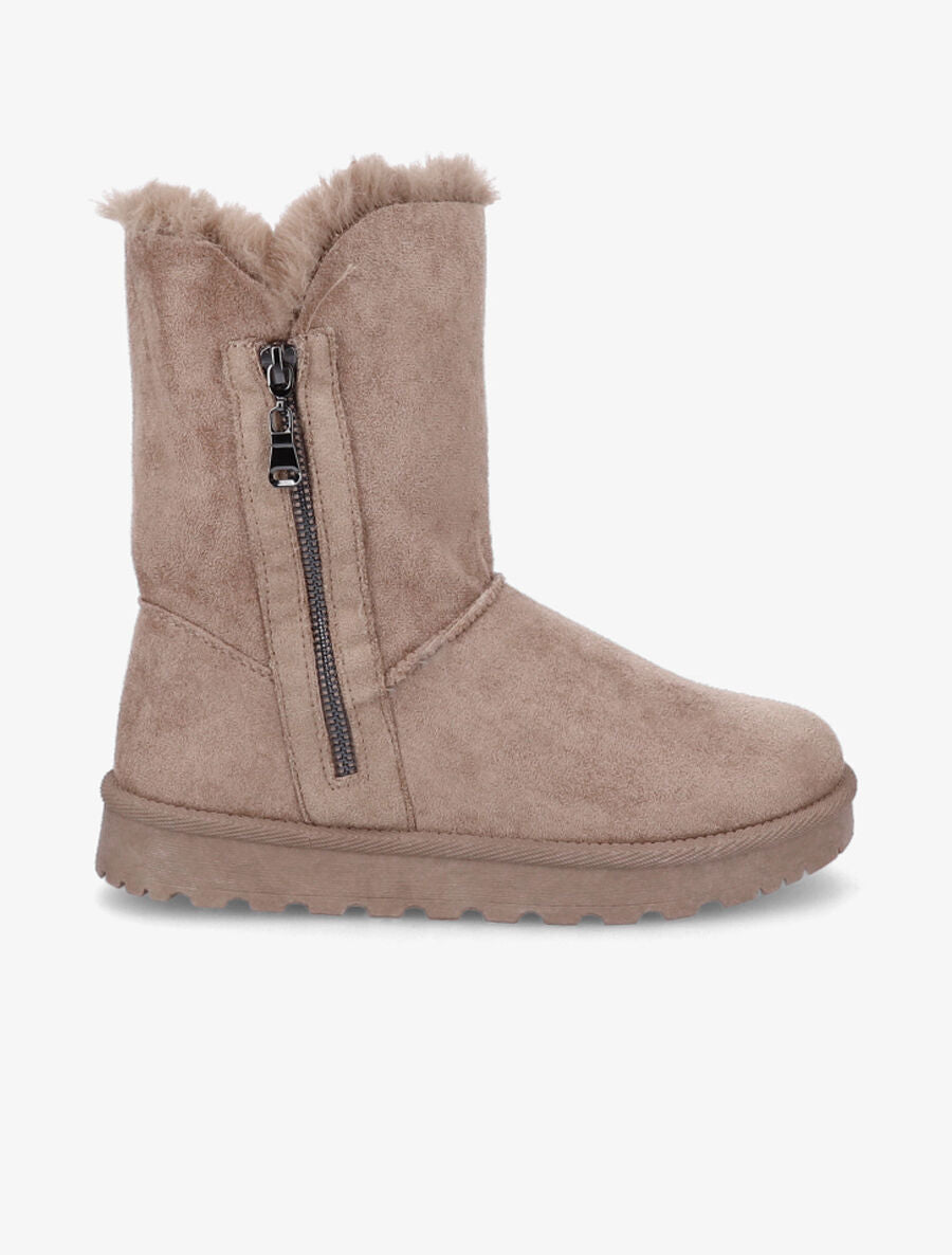 Boots fourrées en suédine et à zip - Taupe - 1
