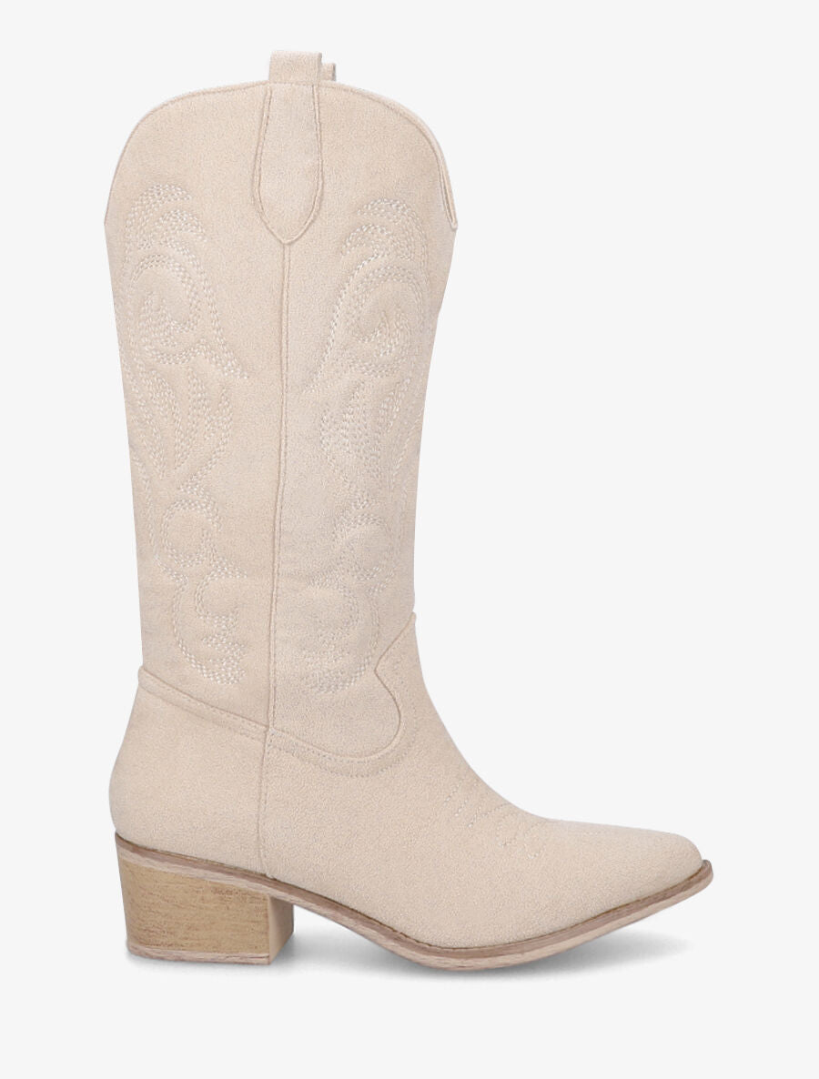 Bottes style santiags en suédine - Beige - 1