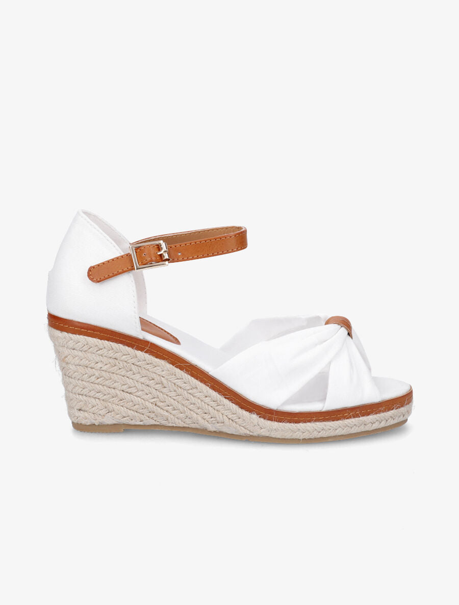 Compensées en tissu à semelle raphia - Blanc - 5