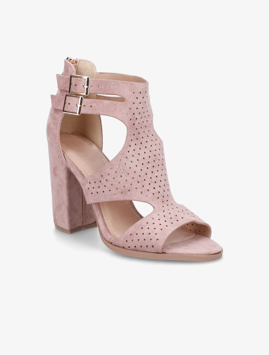 Sandales à talon haut en suédine perforée - Rose - 2