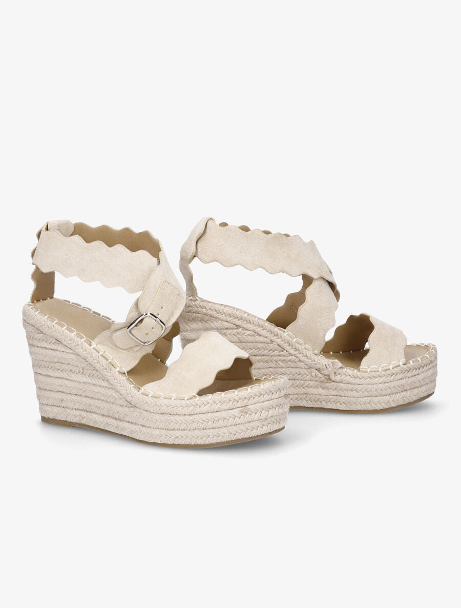 Compensées en suédine et semelle en raphia - Beige - 4